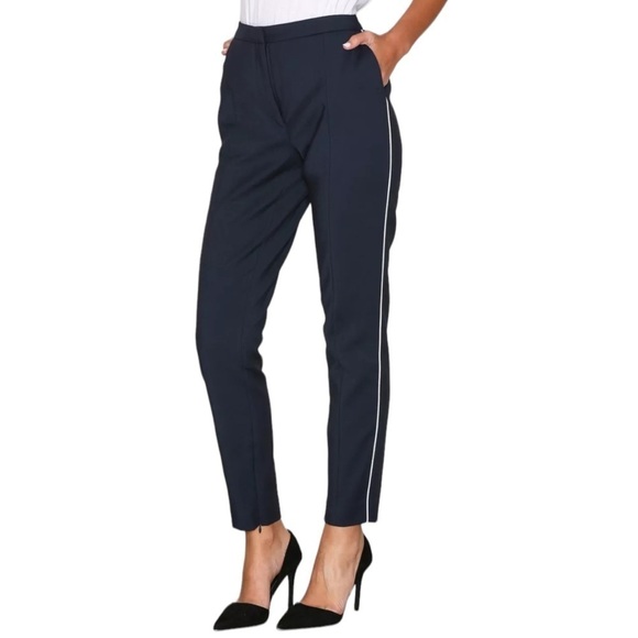 ASOS Selected Femme Muse Pipping MW Cropped Pant  Black/Red Pipping Size 36 - Picture 1 of 14